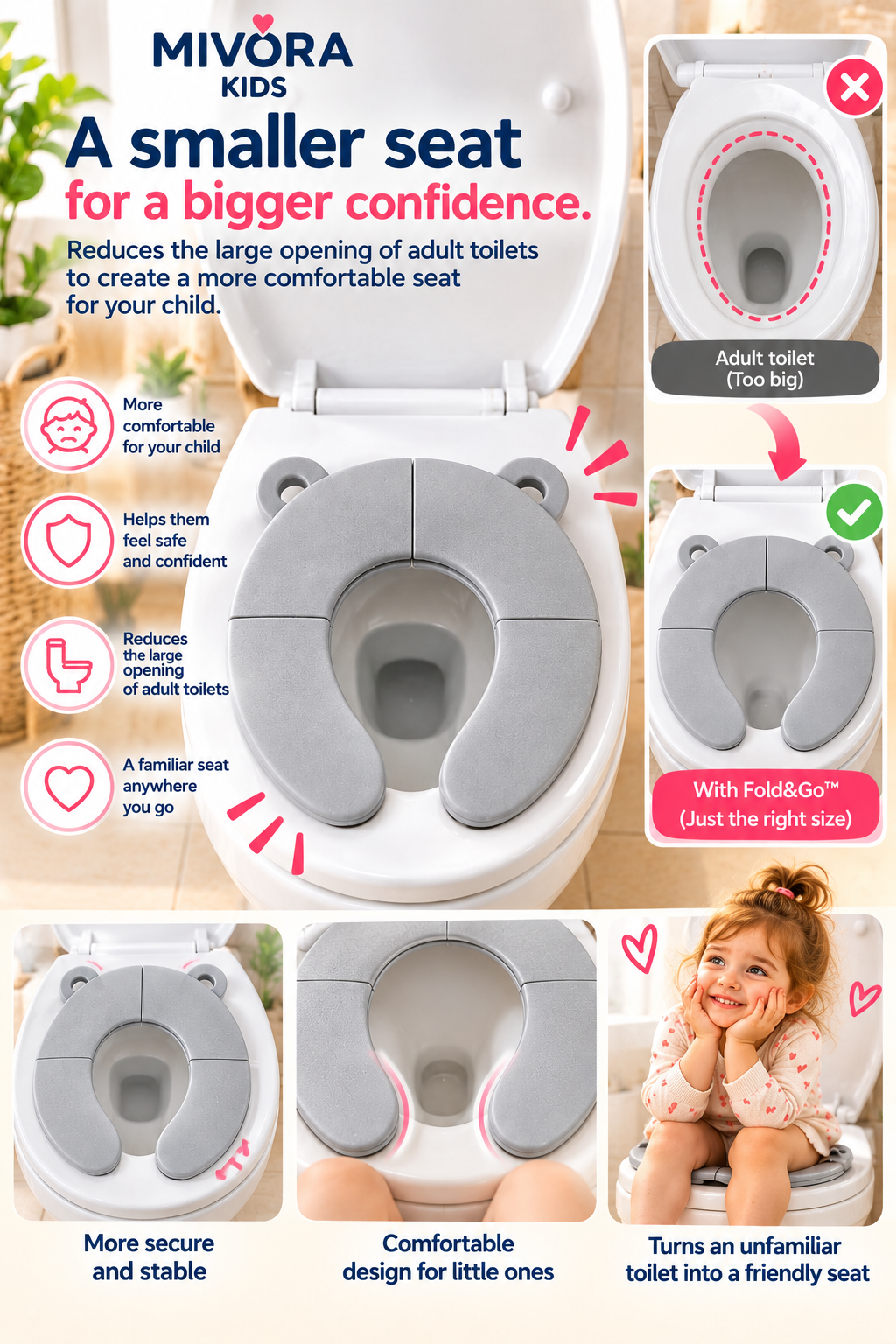 Smaller seat for bigger confidence - Mivora Fold&Go