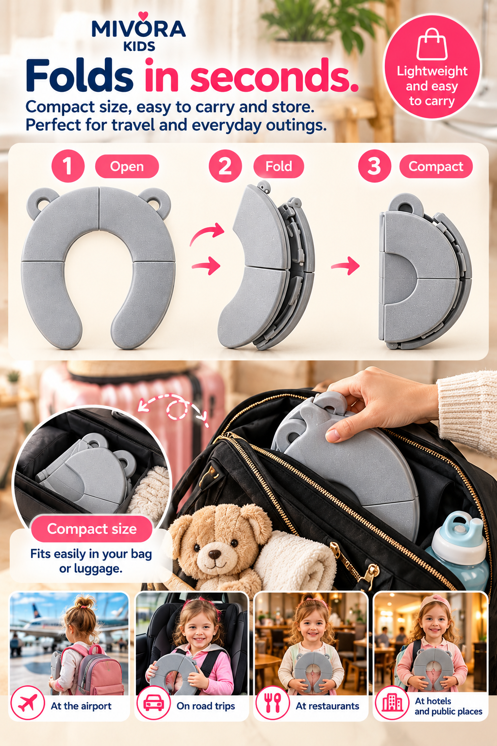 Mivora Fold&Go folds in seconds and fits in a bag